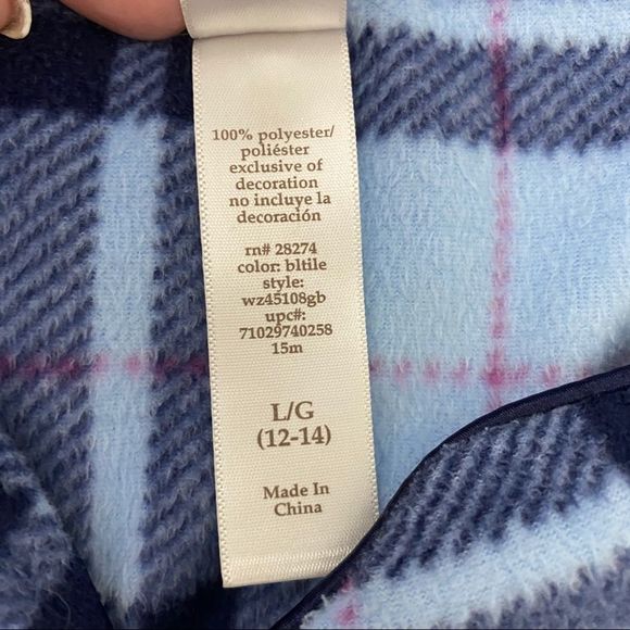 Blue Plaid Fleece Zip Up Embroidered Robe/Night Dress with Pockets Size Large - Picture 11 of 12
